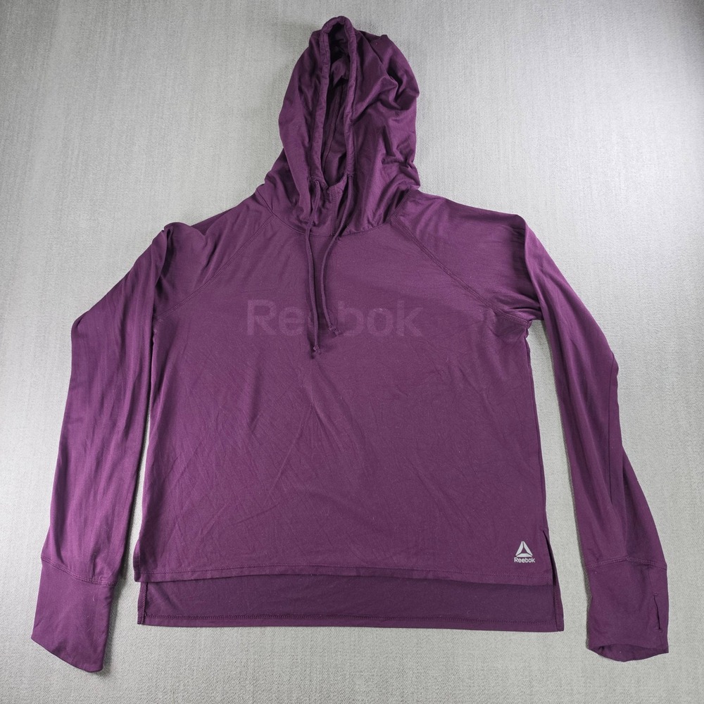 Reebok Hoodie Women L Purple Long Sleeve Tonal Logo Thumbhole‎ Activewear